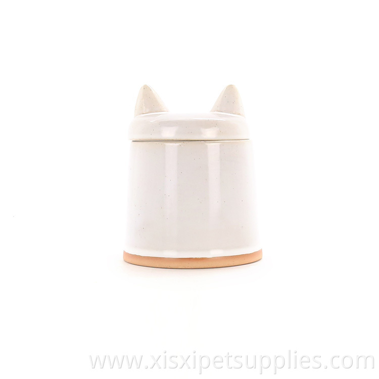Whole Sale Pet Supplies Three Sizes White Ceramic Cat Shaped Container Pet Ceramic Jar